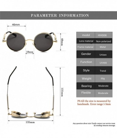 Goggle Vintage Round Steampunk Sunglasses for Women Men Retro Hippie Style Sun Glasses Circle Metal Frame - CX1993A40RK $24.95