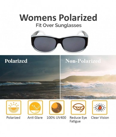 Oval Womens Polarized Fit Over Glasses Sunglasses Oval Cover Overs - Black Fade - CU18HKA003Q $26.68