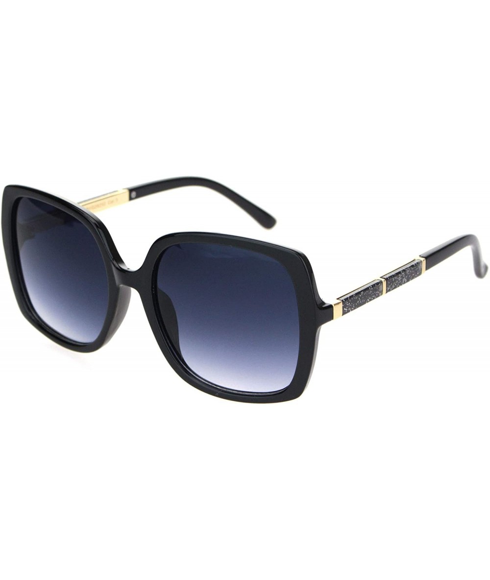 Butterfly Womens Glitter Trim Arm Rectangular Butterfly Sunglasses - Black Smoke - CP18OQQC3QQ $22.57