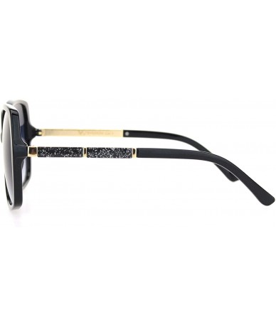 Butterfly Womens Glitter Trim Arm Rectangular Butterfly Sunglasses - Black Smoke - CP18OQQC3QQ $22.57