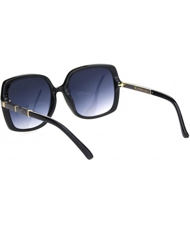 Butterfly Womens Glitter Trim Arm Rectangular Butterfly Sunglasses - Black Smoke - CP18OQQC3QQ $22.57