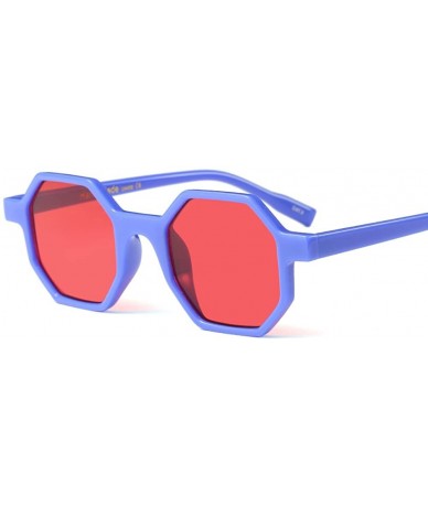 Square Octagon Sunglasses Women Vintage Small Sun Glasses For Men Summer Beach Accessories - Blue With Red - CP18D6C7U0X $22.39