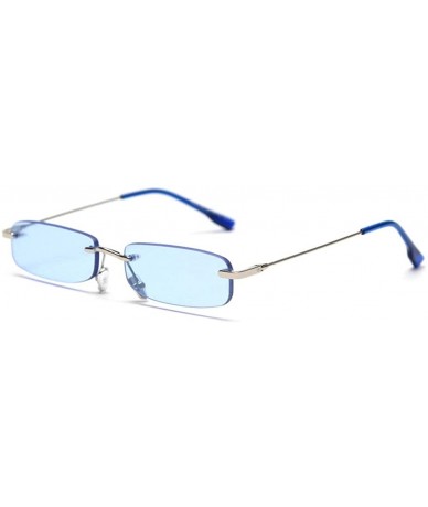 Rectangular 2020 Retro Small Frameless Square Candy Color Sunglasses Fashion Lady Fashion Designer Rectangular Frame - Blue -...