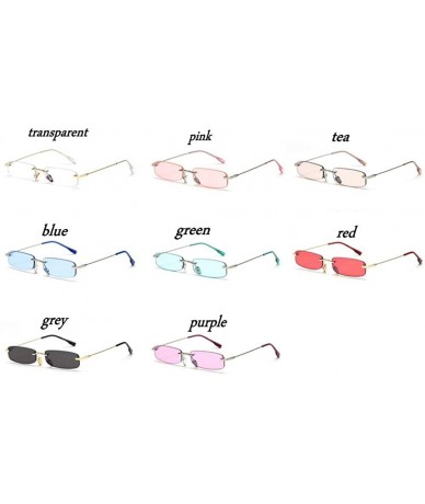 Rectangular 2020 Retro Small Frameless Square Candy Color Sunglasses Fashion Lady Fashion Designer Rectangular Frame - Blue -...