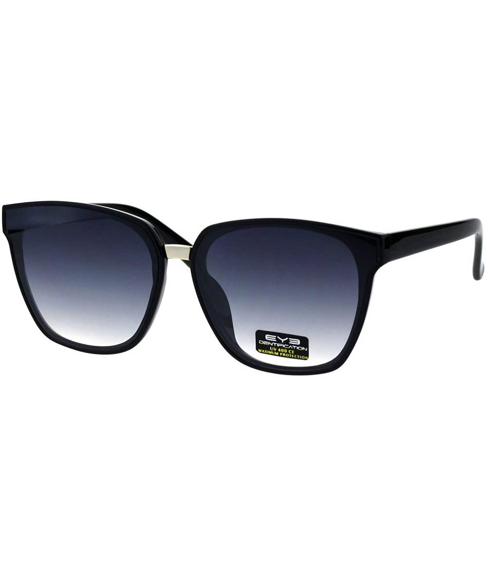 Rectangular Womens Designer Fashion Mod Horn Rim Rectangular Plastic Sunglasses - Black Smoke - CX18EQ0L27Z $23.24