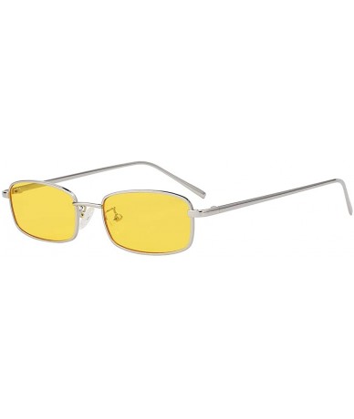 Rectangular Fashion Steampunk Vintage Rectangular Metal Frame Sunglasses Tinted Lens Shades - Silver-yellow - C118I7YH4UL $20.64