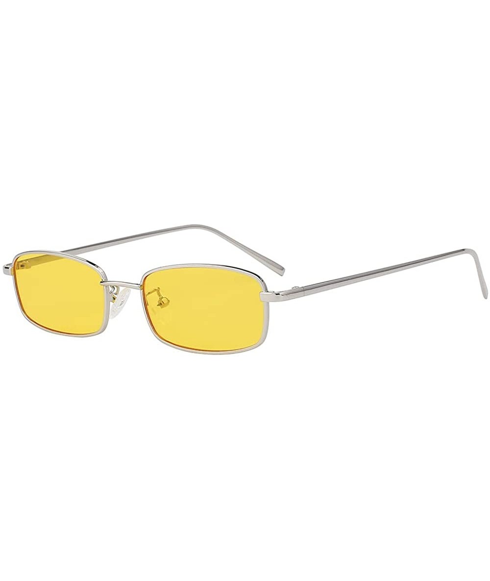 Rectangular Fashion Steampunk Vintage Rectangular Metal Frame Sunglasses Tinted Lens Shades - Silver-yellow - C118I7YH4UL $20.64