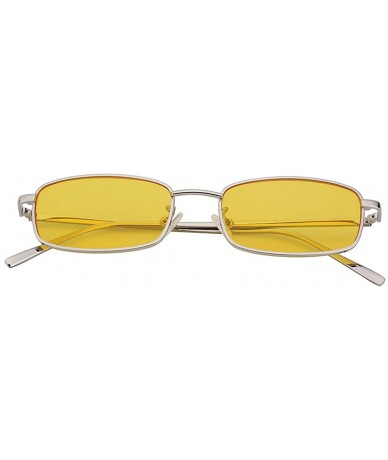 Rectangular Fashion Steampunk Vintage Rectangular Metal Frame Sunglasses Tinted Lens Shades - Silver-yellow - C118I7YH4UL $20.64