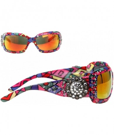 Oversized Floral Concho with Aztec Print Sunglasses - Multi-swirl - CF17AAS0DXR $61.11