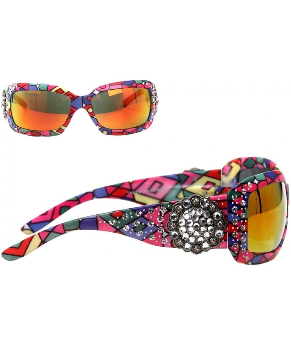 Oversized Floral Concho with Aztec Print Sunglasses - Multi-swirl - CF17AAS0DXR $61.11