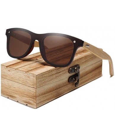 Rectangular Genuine polarized sunglasses handmade square men fashion Full Lens UV400 Bamboo - Brown - CY18ZYC42E0 $43.74