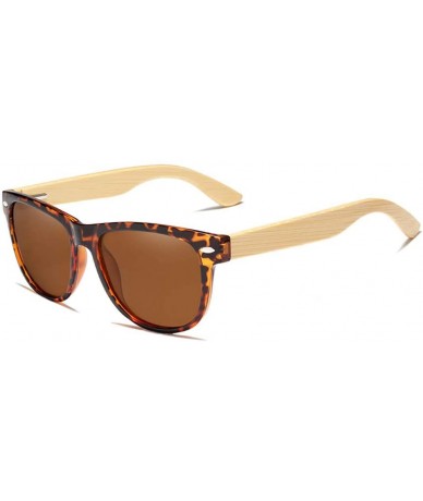 Goggle Handmade Polarized Sunglasses Women Men Natural Bamboo Colorful Lens Frame - Leopard Brown Bamboo - CN194ONO9Z4 $60.30