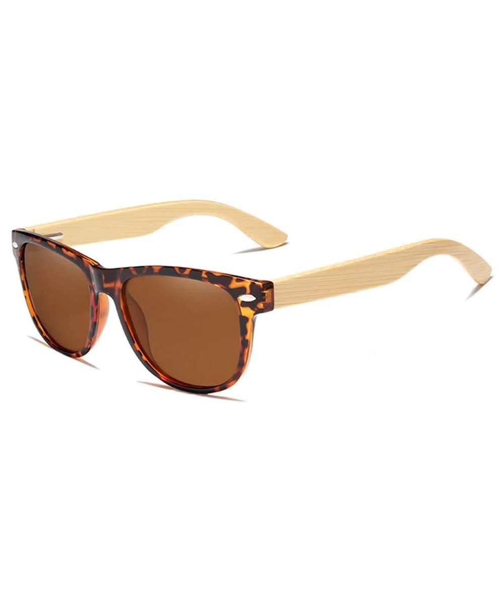 Goggle Handmade Polarized Sunglasses Women Men Natural Bamboo Colorful Lens Frame - Leopard Brown Bamboo - CN194ONO9Z4 $60.30