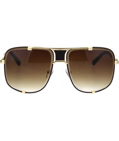 Oversized Mens Bevel Edge Mobster Luxury Oversize Metal Rim Sunglasses - Gold Brown Brown - CG18SSG4RSW $24.89