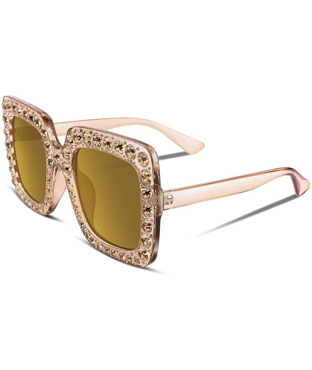 Oversized Women Sparkling Crystal Sunglasses Oversized Square Thick Frame B2283 - 2 Champagne Gold - CL188HMCGL5 $26.56