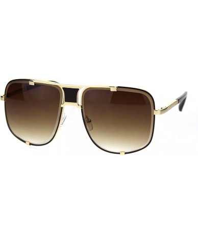 Oversized Mens Bevel Edge Mobster Luxury Oversize Metal Rim Sunglasses - Gold Brown Brown - CG18SSG4RSW $24.89