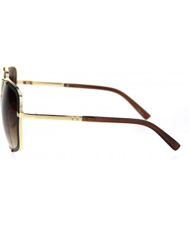 Oversized Mens Bevel Edge Mobster Luxury Oversize Metal Rim Sunglasses - Gold Brown Brown - CG18SSG4RSW $24.89