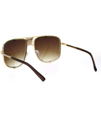 Oversized Mens Bevel Edge Mobster Luxury Oversize Metal Rim Sunglasses - Gold Brown Brown - CG18SSG4RSW $24.89