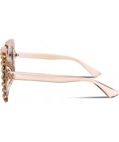 Oversized Women Sparkling Crystal Sunglasses Oversized Square Thick Frame B2283 - 2 Champagne Gold - CL188HMCGL5 $26.56