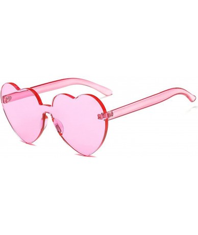 Square Heart Shape Rimless One Piece Clear Lens Color Candy Sunglasses - Pink - C018EH378ZH $19.49