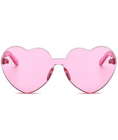 Square Heart Shape Rimless One Piece Clear Lens Color Candy Sunglasses - Pink - C018EH378ZH $19.49