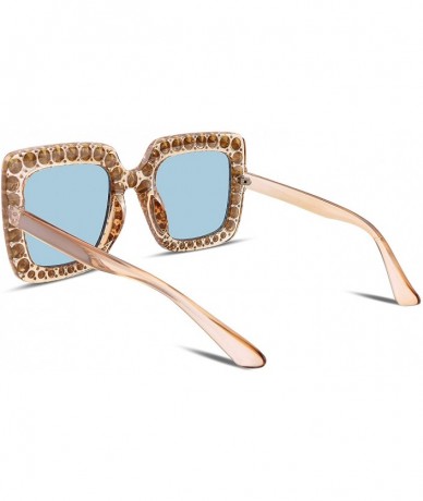 Oversized Women Sparkling Crystal Sunglasses Oversized Square Thick Frame B2283 - 2 Champagne Gold - CL188HMCGL5 $26.56