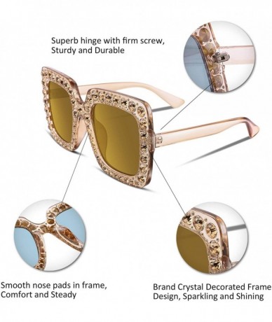 Oversized Women Sparkling Crystal Sunglasses Oversized Square Thick Frame B2283 - 2 Champagne Gold - CL188HMCGL5 $26.56