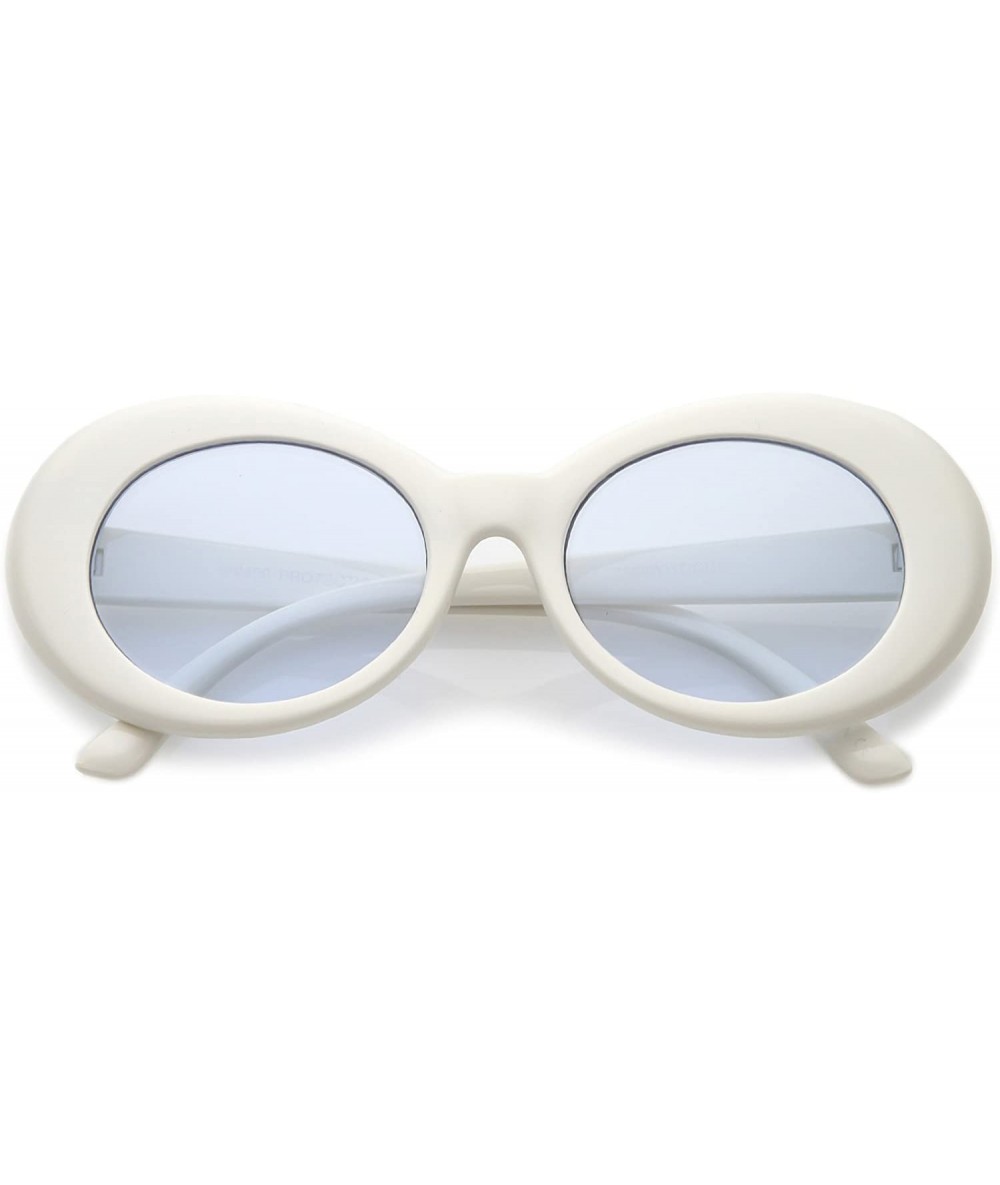 Goggle Clout Goggles Glasses Oval Sunglasses with Retro Bold Mod Thick Framed Round Lens 51mm - White / Blue - CI17AYYEX34 $1...