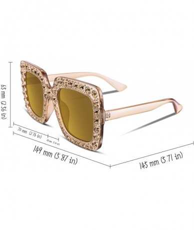 Oversized Women Sparkling Crystal Sunglasses Oversized Square Thick Frame B2283 - 2 Champagne Gold - CL188HMCGL5 $26.56