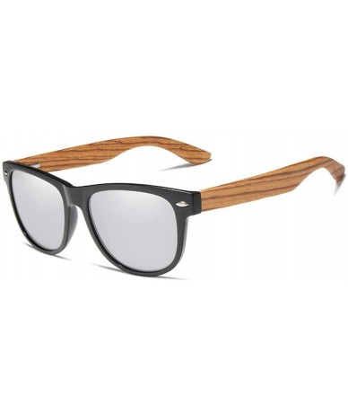 Square Natural Wood Polarized Sunglasses Mirror Lens Retro Wooden Frame Women Driving Sun Glasses - Silver Zebra Wood - CC194...