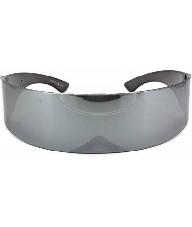 Shield Silver Mirror Cyclops Shield Robotic Funky Scifi Plastic Sunglasses - CB18W93NOY2 $22.64