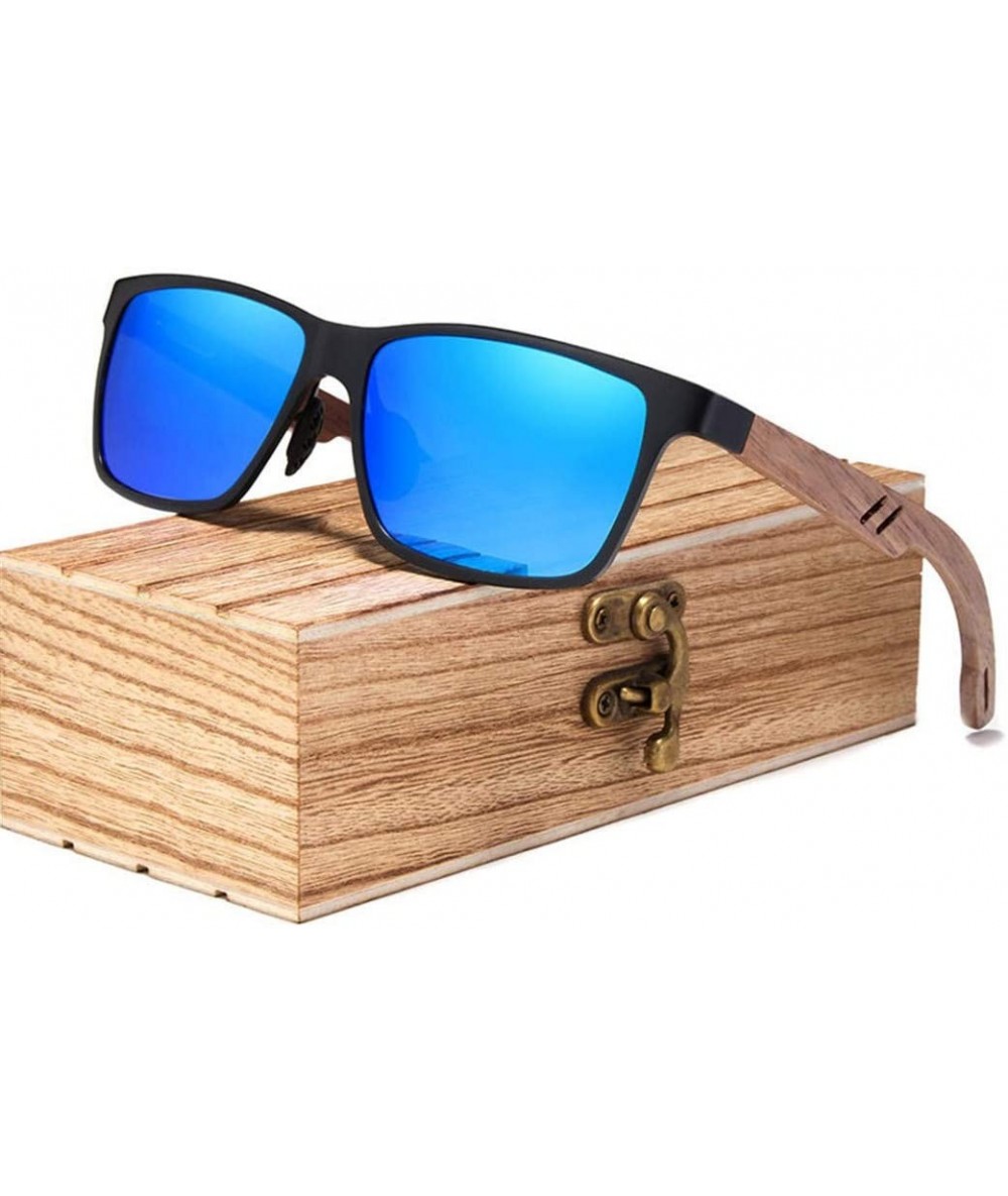 Rimless Wood Men Sunglasses Polarized Wooden Sun Glasses for Women Lens Accessories - Blue Walnut Wood - CF194OOEH40 $59.13