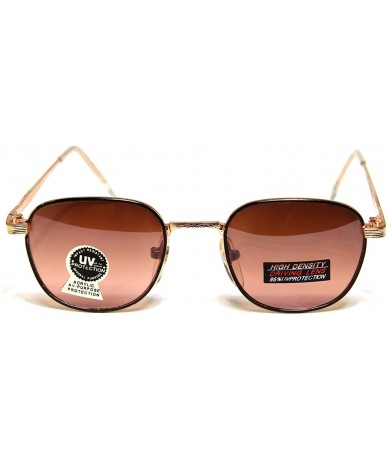 Oval Small Rectangular Retro Vintage Fashion Sunglasses Gold Black Metal Frame Brown Gradient Lens - C611RDZGNNF $18.84