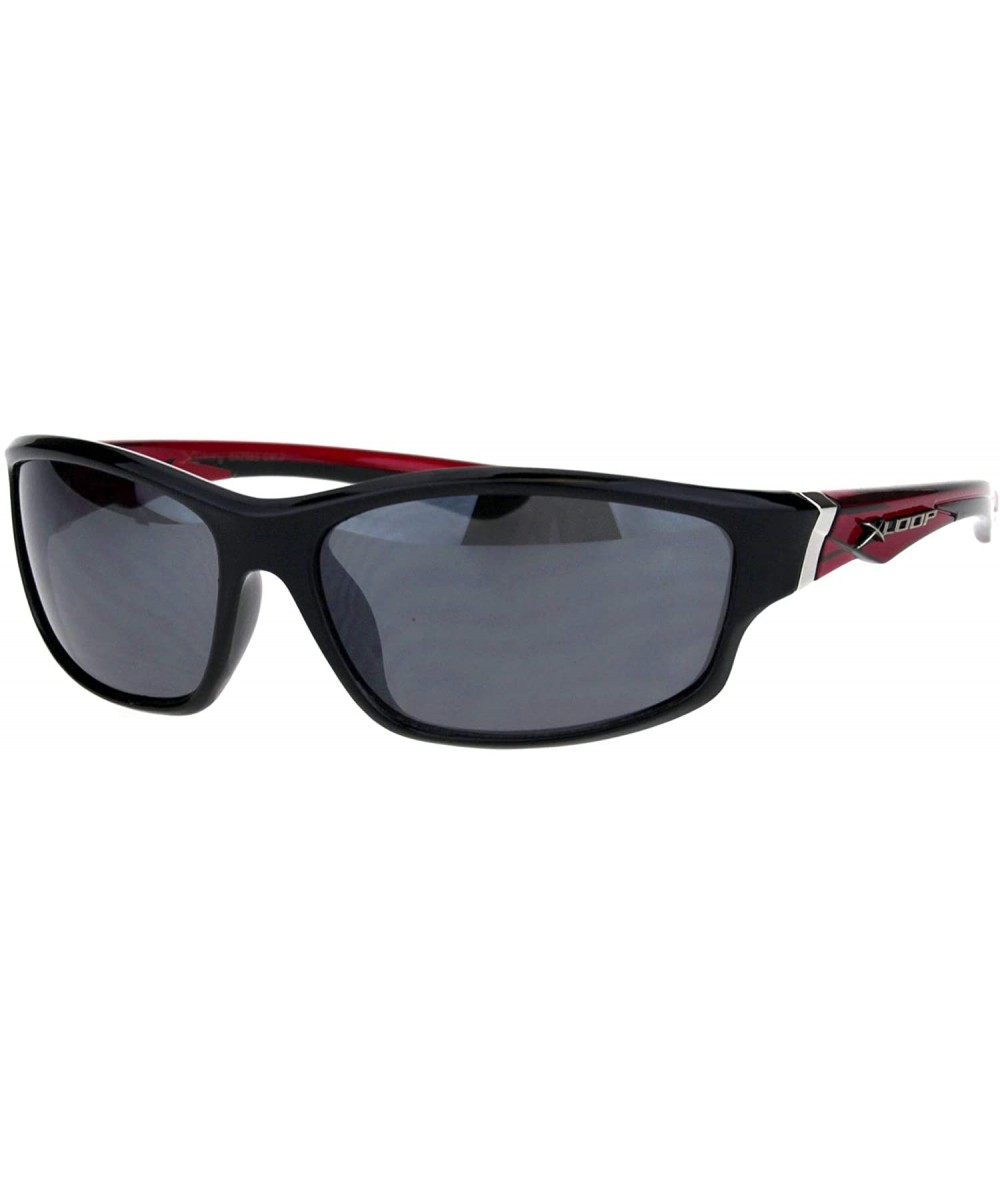 Sport Mens Xloop Sunglasses Oval Wrap Around Sporty Design Shades UV 400 - Black Red - CO18QXOEDK4 $19.72