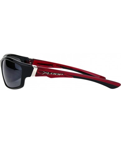 Sport Mens Xloop Sunglasses Oval Wrap Around Sporty Design Shades UV 400 - Black Red - CO18QXOEDK4 $19.72