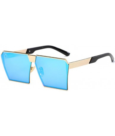 Oversized Oversized Vintage Square Metal Frame Sunglasses - Golden-blue - C218E6WRO4M $21.42