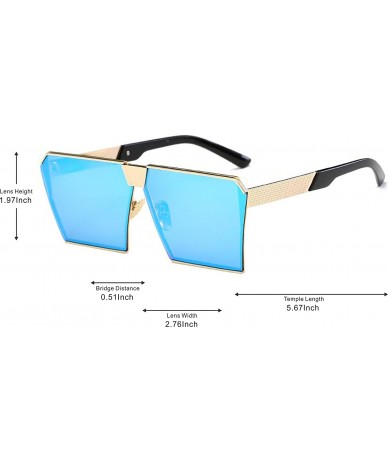 Oversized Oversized Vintage Square Metal Frame Sunglasses - Golden-blue - C218E6WRO4M $21.42