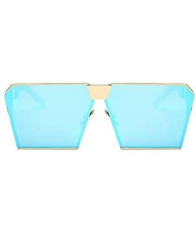 Oversized Oversized Vintage Square Metal Frame Sunglasses - Golden-blue - C218E6WRO4M $21.42