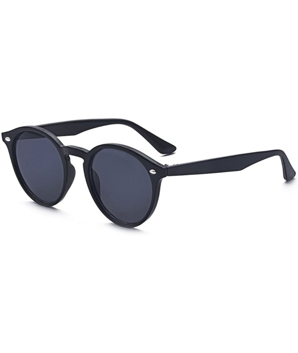 Wayfarer Vintage Polarized Horn Rimmed Round Circle Sunglasses UV400 Protection - Black/Gray - CM188KXOYLW $21.63