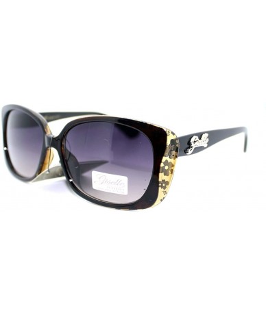 Rectangular Womens Narrow Floral Flower Print Bow Rectangular Thick Plastic Sunglasses - Brown - CP11YMEOO0J $18.88