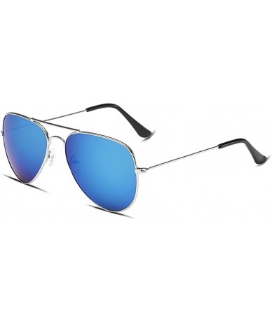 Round Mens Polarized Full Mirrored Aviator Sunglasses - Blue - CT18235LG8T $17.74