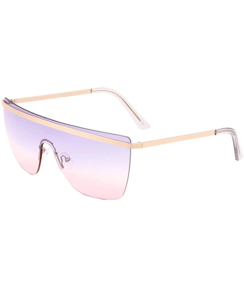 Rimless Rimless Flat Top Rounded Square One Piece Shield Oceanic Color Sunglasses - Blue Pink - C0197OGZW8E $26.33