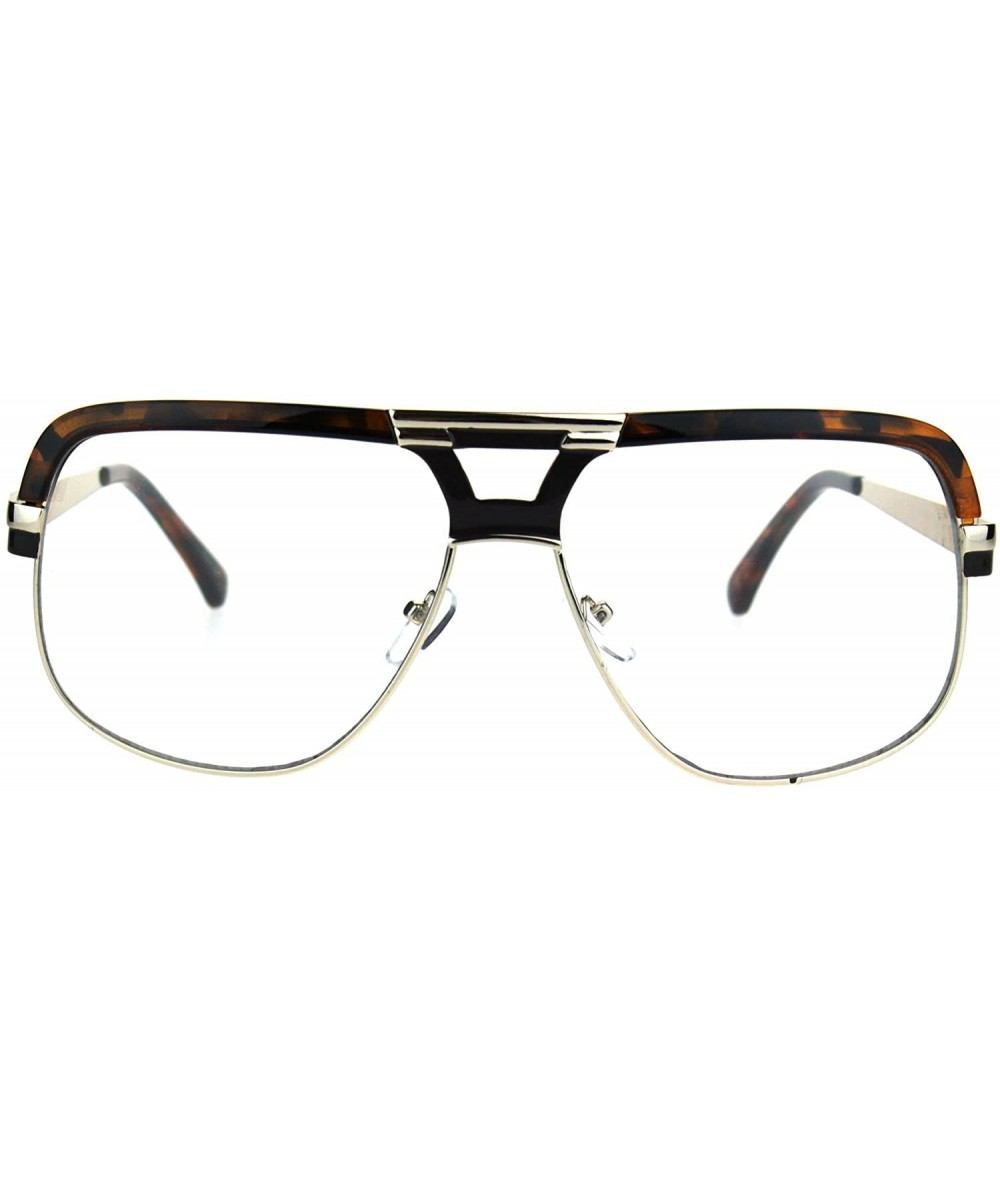 Square Mens Clear Lens Glasses Flat Top Square Designer Fashion Eyeglasses - Tortoise Gold - C3187Q4UQG4 $19.56