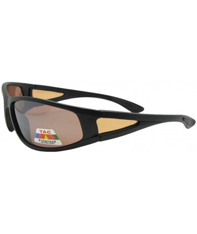 Wrap Wrap Around Polarized Copper Amber Sunglasses PSR14 - Flat Black Frame Amber Lenses - CX18HK2XQWN $30.01