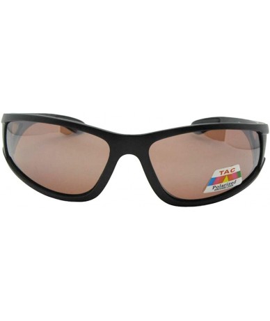 Wrap Wrap Around Polarized Copper Amber Sunglasses PSR14 - Flat Black Frame Amber Lenses - CX18HK2XQWN $30.01