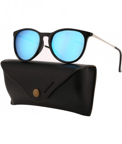 Round Vintage Polarized Sunglasses for Women Men - Plastic Frame UV400 Protection with Sunglasses Case U171 - Blue - C218Q8UU...