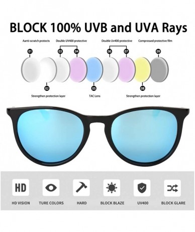 Round Vintage Polarized Sunglasses for Women Men - Plastic Frame UV400 Protection with Sunglasses Case U171 - Blue - C218Q8UU...