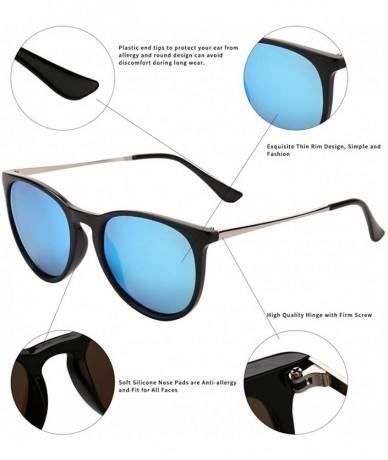 Round Vintage Polarized Sunglasses for Women Men - Plastic Frame UV400 Protection with Sunglasses Case U171 - Blue - C218Q8UU...