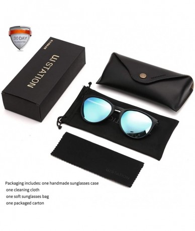 Round Vintage Polarized Sunglasses for Women Men - Plastic Frame UV400 Protection with Sunglasses Case U171 - Blue - C218Q8UU...