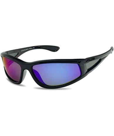 Aviator Sports Light Weight Polarized Floating Wrap Around Side Shield Sunglasses - Black Frame - Blue Mirror - CM18R2OK6YY $...